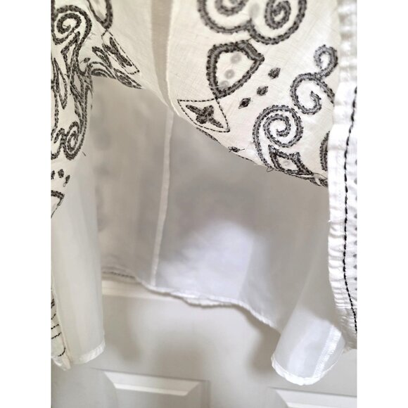 Next White A-Line 100%Linen Blend Skirt Black Embroidery Scars Next UK 14 EUR 42 - Picture 5 of 7